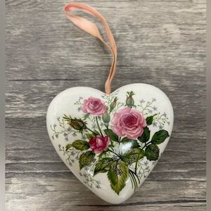 Vintage Ceramic Heart Sachet Japan Pink Rose Floral Hanging Air Freshener